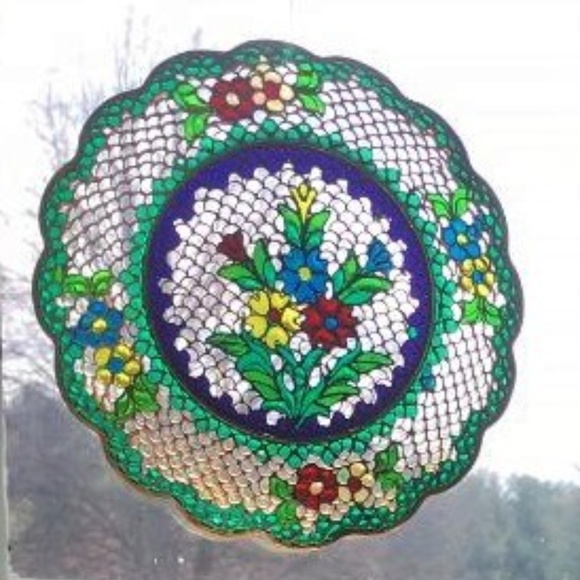Vintage Cloisonne Plique a Jour Floral Plate